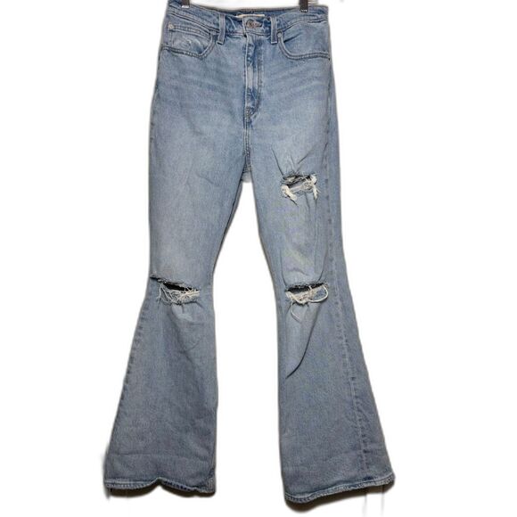 Levi's 70s High Rise Flare Jeans size 28 light wash distressed retro western - Picture 2 of 6